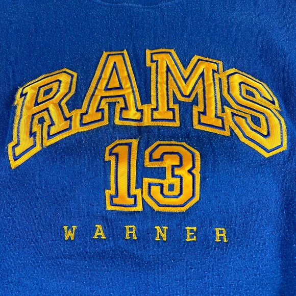 VTG Y2K NFL St Louis Rams Kurt Warner Sweatshirt Extra Large Blue Faded Crewneck - Picture 4 of 14